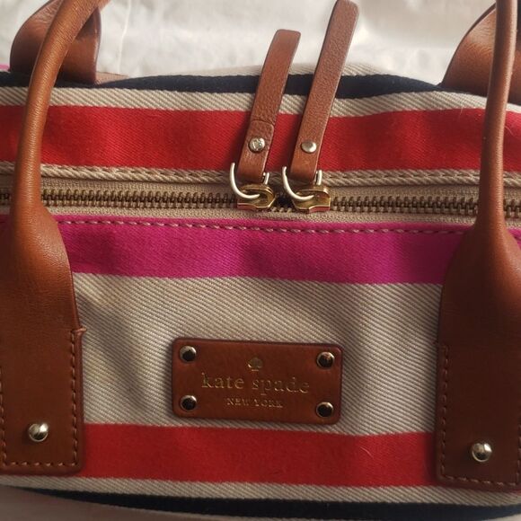Kate Spade Oak Island Kaleigh Stripe Satchel Tote Handbag Purse Preppy Duffel - Picture 5 of 10